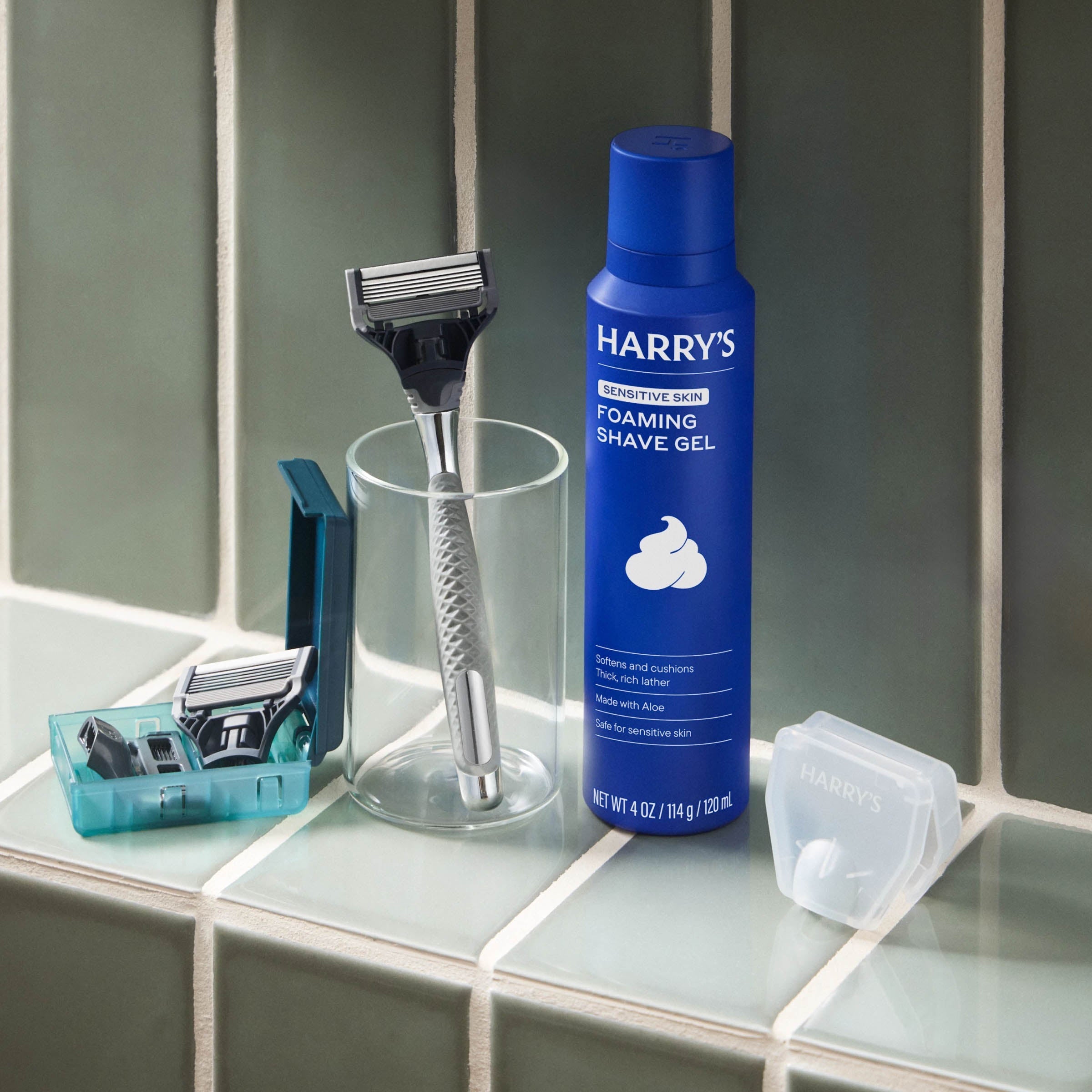 Harry's Original Chrome Shave Set / Chrome - Silver / Shave Cream